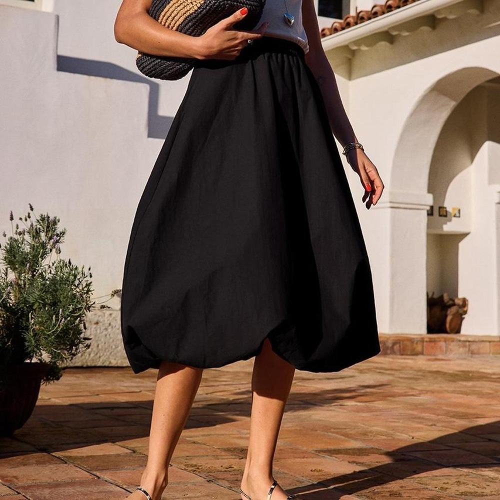 Sanctuary Quin Bubble Maxi Skirt M Black Cotton Poplin Balloon Hem